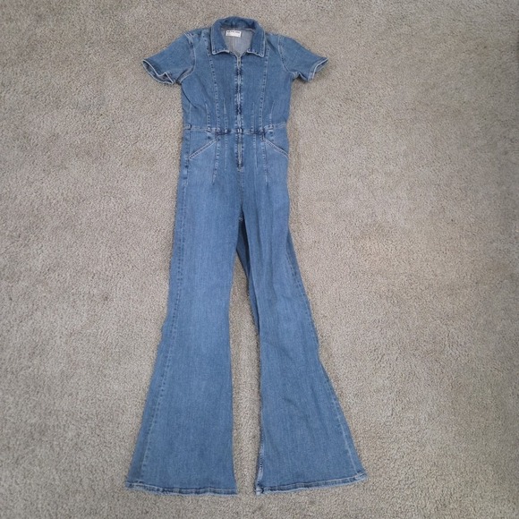 Free People Pants - Free People We The Free Denim Jumpsuit Womens Size Large Zip Front Flare Jayde